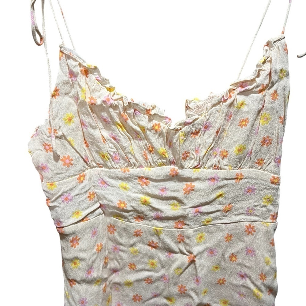 ELODIE ~ Cream Floral Mini Dress Adjustable Tie Straps 90s 70s Y2K - Picture 4 of 11